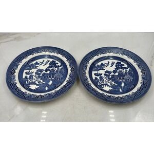 VTG Churchill Blue Willow Pattern Dinner Plates England Chinoiserie 10" Set of 2
